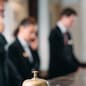 Hotel service bell Concept hotel, travel, room,Modern luxury hotel reception counter desk on background
