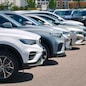 Minsk, Belarus. Jul 17, 2024. New chinese cars in row parked outdoor at the dealership yard. Brand new Geely and BelGee cars for sale. Chinese crossover, SUV and sedan cars. Car sale stock.