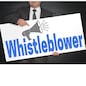 Whistleblower poster is held by businessman.