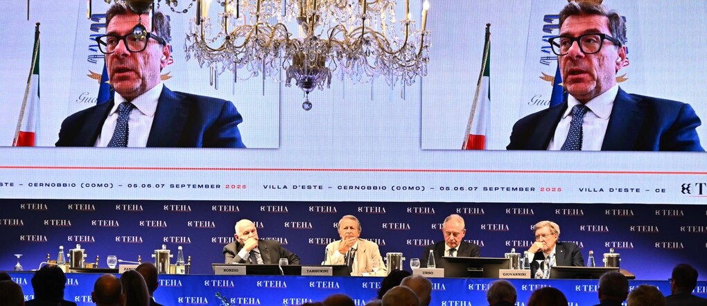 Giancarlo Giorgetti (Ministro dell’Economia e delle Finanze) in videoconferenza in occasione della terza giornata del 51° Forum Ambrosetti “Lo scenario attuale e futuro delle strategie competitive”. Cernobbio, Italia, 7 settembre 2025.