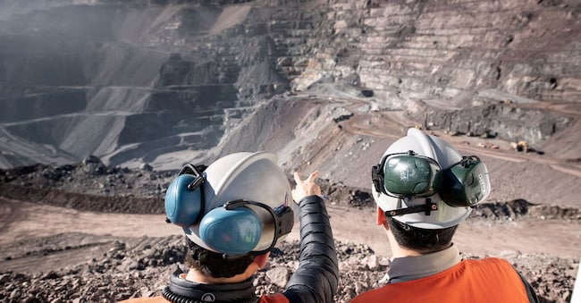 Two men stand at Anglo American's El Soldado copper mine in Chile, obtained by Reuters on April 26, 2024