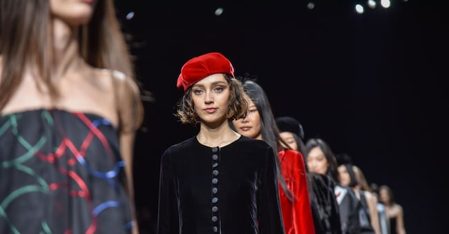 A model presents a creation by Emporio Armani at the Milan Fashion Week, in Milan, Italy, 28 February 2025. The Fall/Winter 2025/2026 collections are presented until 03 March 2025. 
ANSA/MATTEO CORNER