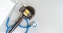 law gavel, stethoscope and face anti virus masks, medical law concept, copy space