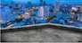 blank roof top of building with skyscraper landscape background