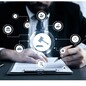 Smart law, legal advice icons and lawyer working tools in the lawyers office showing concept of digital law and online technology of astute law and regulations .