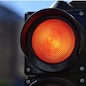 The red semaphore light. Trafic control light.
