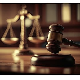 Scales Gavel legal justice court system symbols. Generative AI