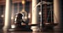 Judge gavel and Scales of Justice in the Court Hall created by generative AI