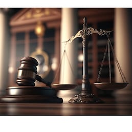 Judge gavel and Scales of Justice in the Court Hall created by generative AI
