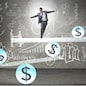 Businessman balancing in financial dollar concept