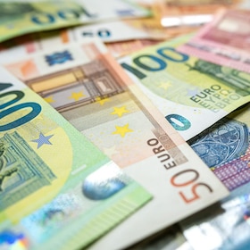 Finance background of different euro bills. European money. Investment