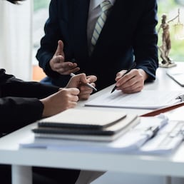 Law, Consultation, Agreement, Contract, Attorney or Lawyer holding a pen is consulting with a client to explain the pattern of answering questions before going to court to decide a lawsuit