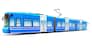 Creative abstract city transportation and business travel technology industrial concept: blue modern streamlined urban tram isolated on white background