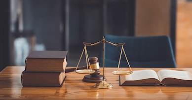 Lawyer desk in the office. justice law concept.