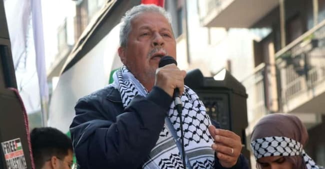 Mohammad Hannoun, presidente Associazione Palestinesi di Italia al corteo pro Palestina a Milano, 18 ottobre 2025. A