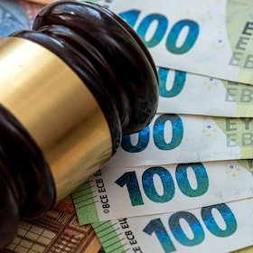 Judge's gavel on  euro bills background.  bribery or corruption concept