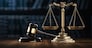 Law Legal System Justice Crime concept. Mallet Gavel Hammer and Scales on table. 3d Render illustration.