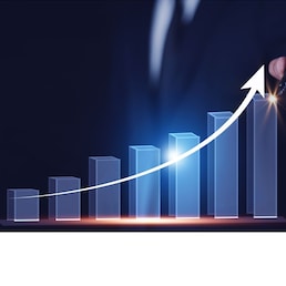 Business growth concept, Businessman pointing arrow graph and chart, corporate growth plan or business development to success and growing growth concept