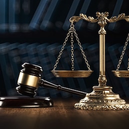 Law Legal System Justice Crime concept. Mallet Gavel Hammer and Scales on table. 3d Render illustration.