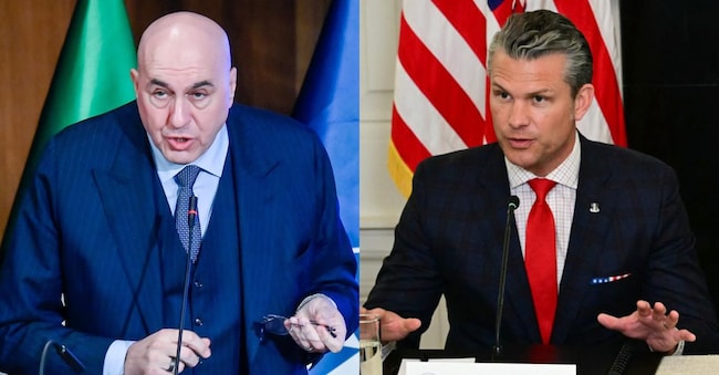 A sinistra: Guido Crosetto Ministro della Difesa (Imagoeconomica); a destra: il capo del Pentagono Pete Hegseth