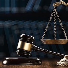 Law Legal System Justice Crime concept. Mallet Gavel Hammer and Scales on table. 3d Render illustration.