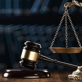 Law Legal System Justice Crime concept. Mallet Gavel Hammer and Scales on table. 3d Render illustration.