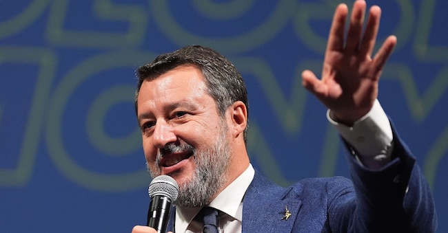 Matteo Salvini during the press conference to present the closing ceremony of the Milano Cortina 2026 Winter Olympics at the Verona Arena  - 
Philharmonic Theater .  Verona  , north Italy - Thursday , November 6 ,  2025. Sport - news . (Photo by Spada/LaPresse)