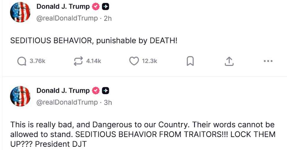 Trump minaccia sei parlamentari Dem: «Traditori punibili con la morte»