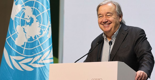 Il Segretario generale delle Nazioni Unite Antonio Guterres partecipa a una conferenza stampa durante la Conferenza delle Nazioni Unite sui cambiamenti climatici (COP30), a Belem, Brasile, 20 novembre 2025. REUTERS/Anderson Coelho