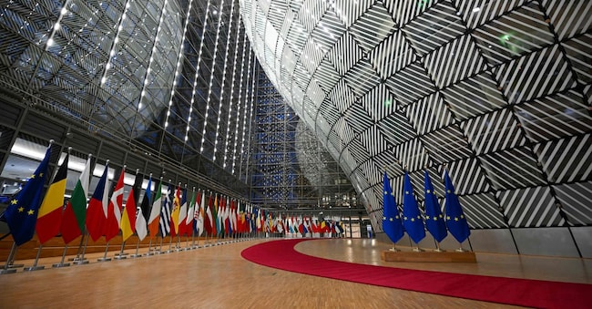 This photograph shows a part of the EU headquarters in Brussels, on November 20, 2025. (Photo by NICOLAS TUCAT / AFP)