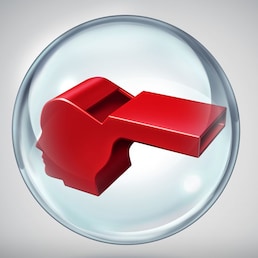 Whistleblower protection or whistle blower security social issue as a symbol for legal justice for a company informer or government employee witness protection concept as a 3D illustration.