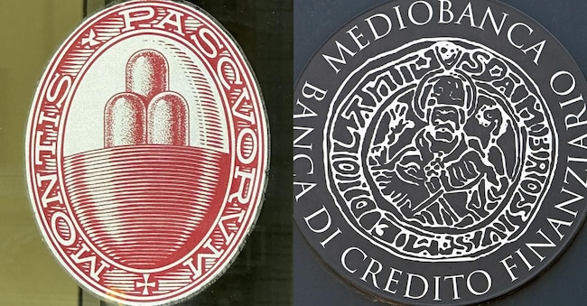 Monte dei Paschi di Siena (Imagoeconomica) e Mediobanca (Agf)