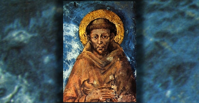 CIMABUE / San Francesco d'Assisi (1181/1182 – 3 ottobre 1226), dettaglio da ''Madonna con angeli e San Francesco'' affresco, Italia 1278-80. (Fototeca Gilardi / AGF)