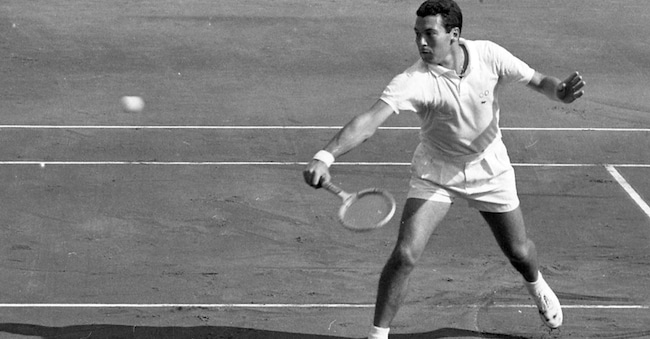 Roma ottobre 1961-Semi finale di coppa devis Italia-Usa.Nicola Pietrangeli in azione.Ansa/Olpix
