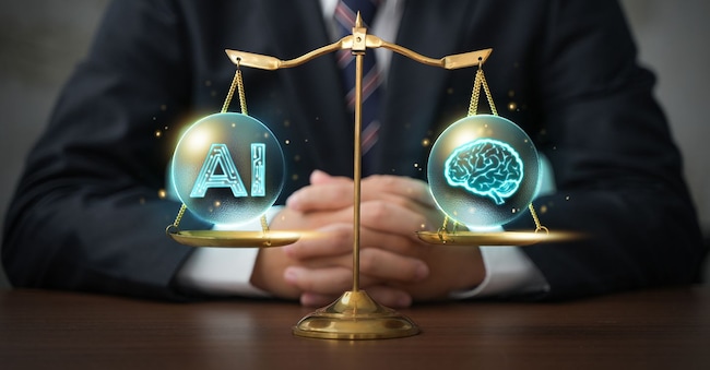 AI ethics and legal concepts artificial intelligence law and online technology of legal regulations Controlling artificial intelligence technology is a high risk.
