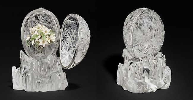 Winter Egg, uovo d'inverno imperiale di Fabergé.  (Courtesy Christie’s)