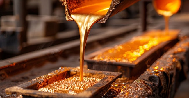 STAMPO LINGOTTI D'ORO FUSIONE FUSO FORMA LINGOTTO GENERATE AI IA CROGIOLO