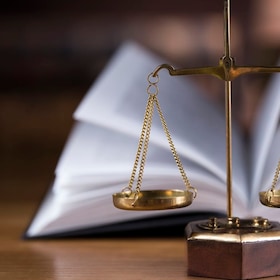 Scales of justice, law gavel