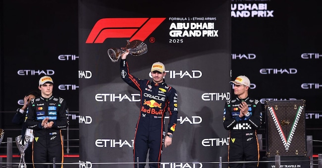 Red Bull's Max Verstappen Oscar Piastri  e terzo posto McLaren's Lando Norris  