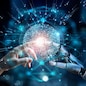 AI, Machine learning, Hands of robot and human touching on big data network connection background, Science and artificial intelligence technology, innovation and futuristic.