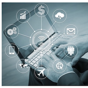 Internet of things concept with businessman