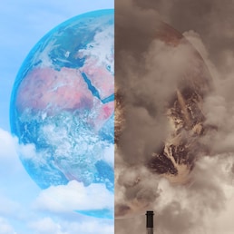 Pollution Earth compare with Clean Earth for Greenhouse effect and Global warming crisis Awareness concept.Elements of this image furnished by NASA.