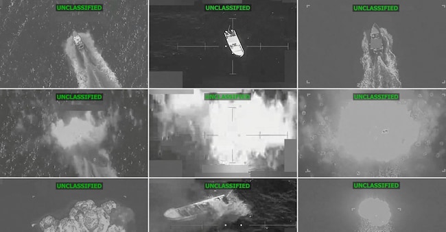 Momenti del video diffuso dall’esercito degli Stati Uniti che mostrano l’operazione nel Pacifico orientale 