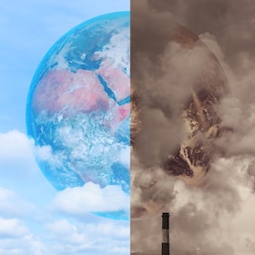 Pollution Earth compare with Clean Earth for Greenhouse effect and Global warming crisis Awareness concept.Elements of this image furnished by NASA.