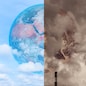 Pollution Earth compare with Clean Earth for Greenhouse effect and Global warming crisis Awareness concept.Elements of this image furnished by NASA.