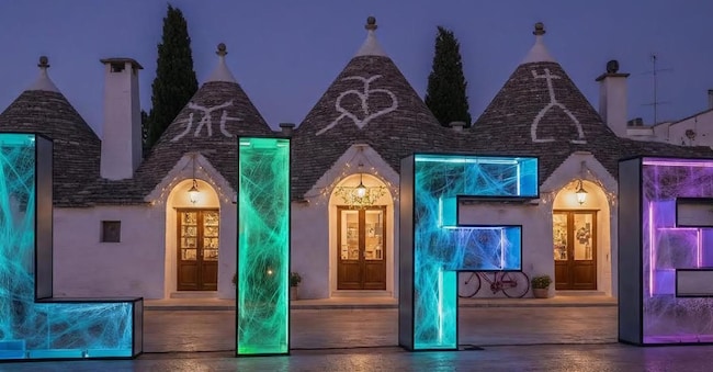 I trulli illuminati di Alberobello