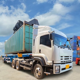 Truck with Industrial Container Cargo for Logistic Import Export at yard.