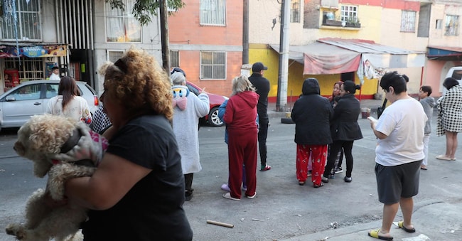  Residenti con i loro animali domestici si precipitano in strada dopo un terremoto a Città del Messico, Messico. (EPA/MARIO GUZMAN)
