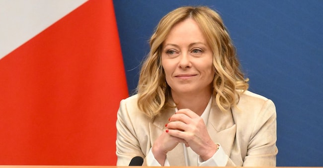 La presidente del Consiglio, Giorgia Meloni, durante la conferenza stampa di fine anno. (ANSA/Alessandro Di Meo)