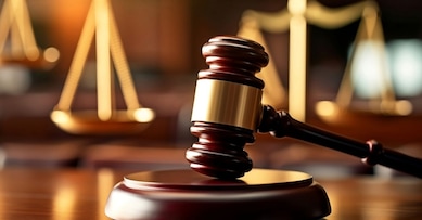 Law and authority lawyer concept, judgment gavel hammer in court courtroom for crime judgement legislation and judicial decision, judge having justice of punishment guilt - ai generated